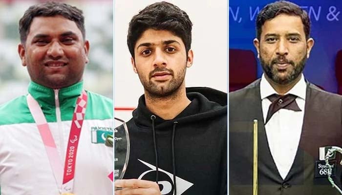 (From left to right) This collage shows para-athlete Ali Haider, squash star Noor Zaman, and snooker champion Muhammad Asif. — AFP/Instagram/@NoorZaman/@ibsfmedia