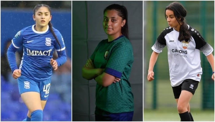 This combination of images shows (from left) British-Pakistani midfielder Layla Banaras, England-based defenders Marsha Malik and Azwa Chaudhry. — Reporter
